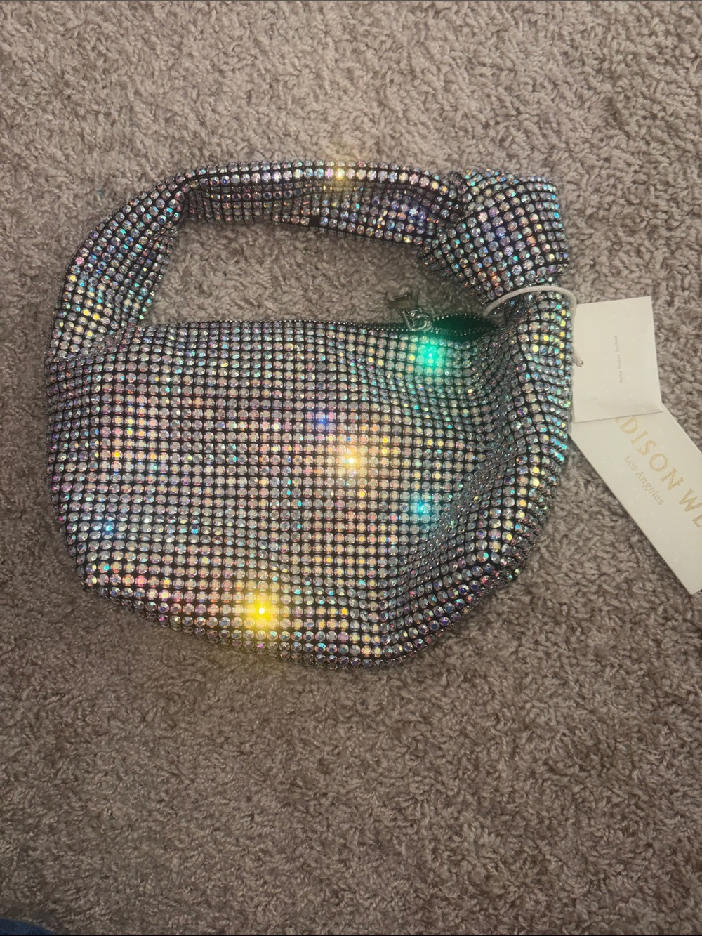 Madison West Iridescent Crystal Mini Bag - Silver Holographic